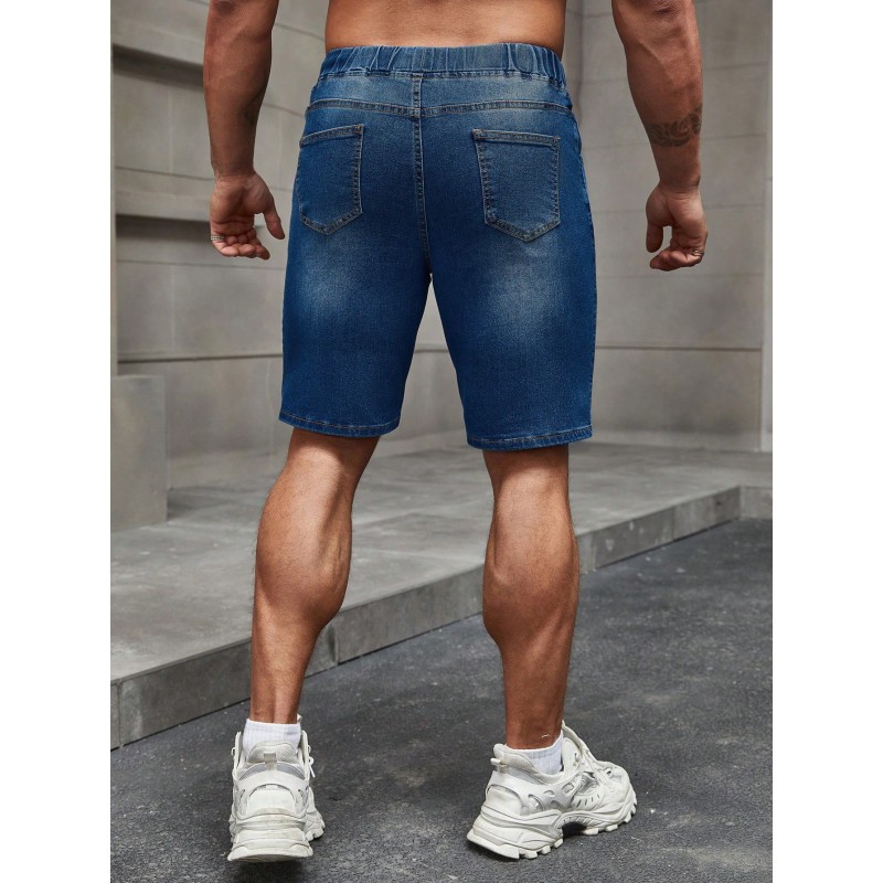 Men's Drawstring Waist Pockets Denim Shorts Jorts Plain Navy Blue Vacation Vintage