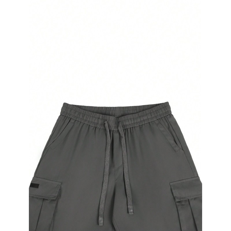 Men's Loose Fit Drawstring Waist Flip Pocket Cargo Shorts