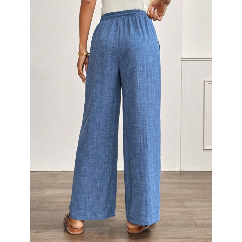 Outfits Spring/Summer/Autumn Blue Wide Leg Pants With Pockets