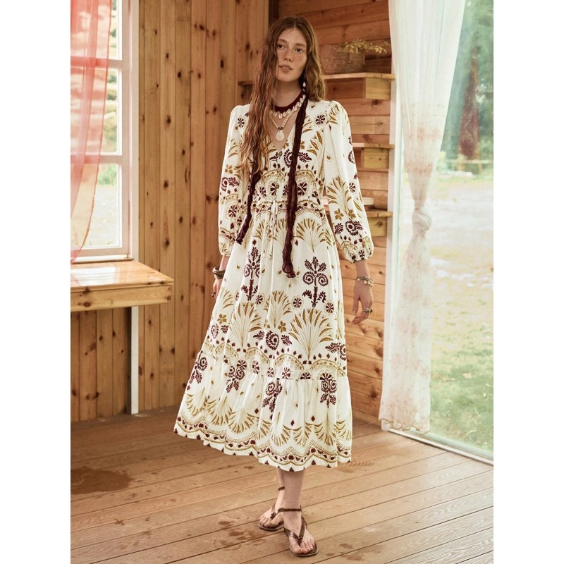 Women's V-Neck Floral Print Elegant Waist Cinched Dress