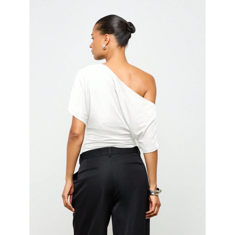 Relaxing Off Shoulder Draped T Shirt Dolman Batwing Sleeve Blouse Weekend Casual Spring Summer Top