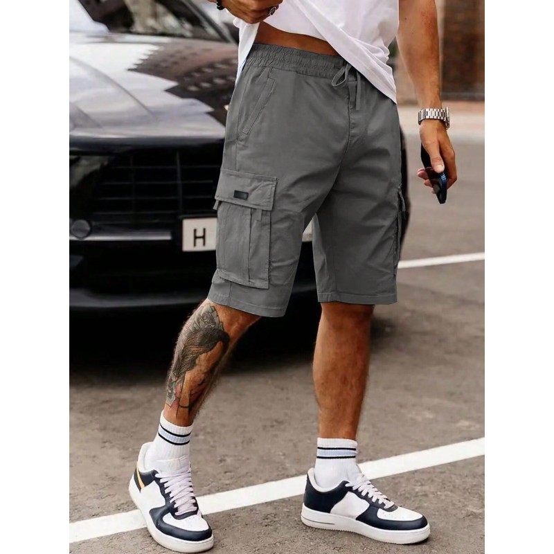 Men's Loose Fit Drawstring Waist Flip Pocket Cargo Shorts