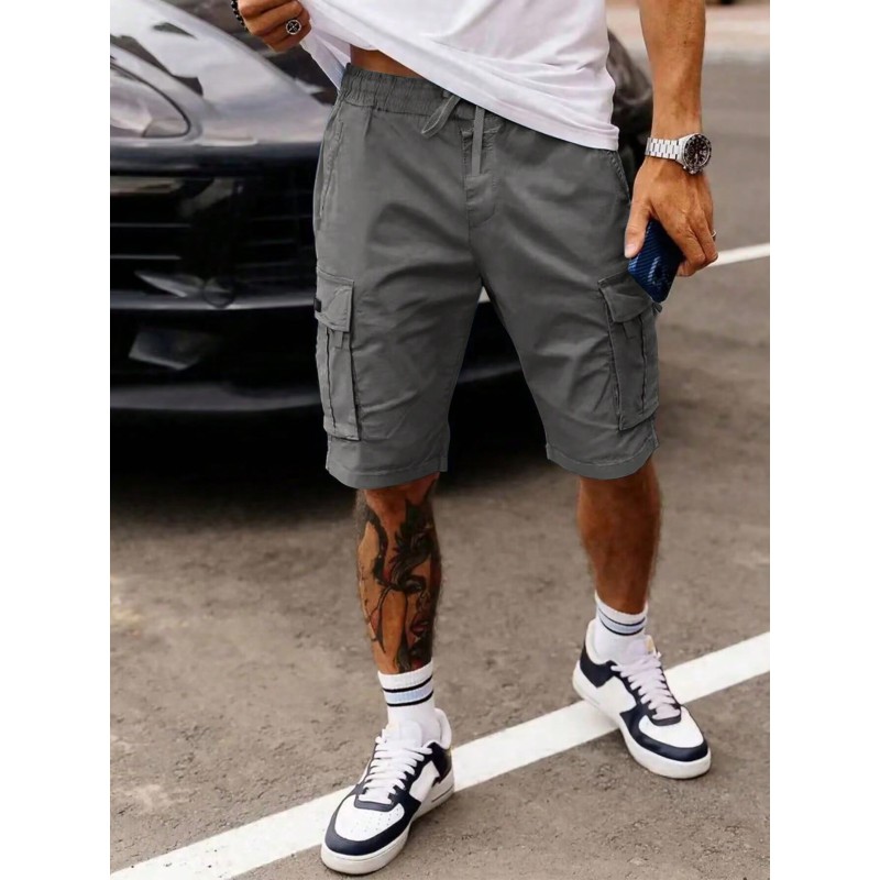 Men's Loose Fit Drawstring Waist Flip Pocket Cargo Shorts