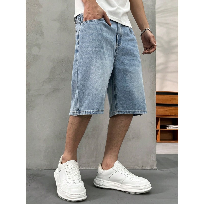 Men's Front Button Pocket Simple Casual Denim Shorts