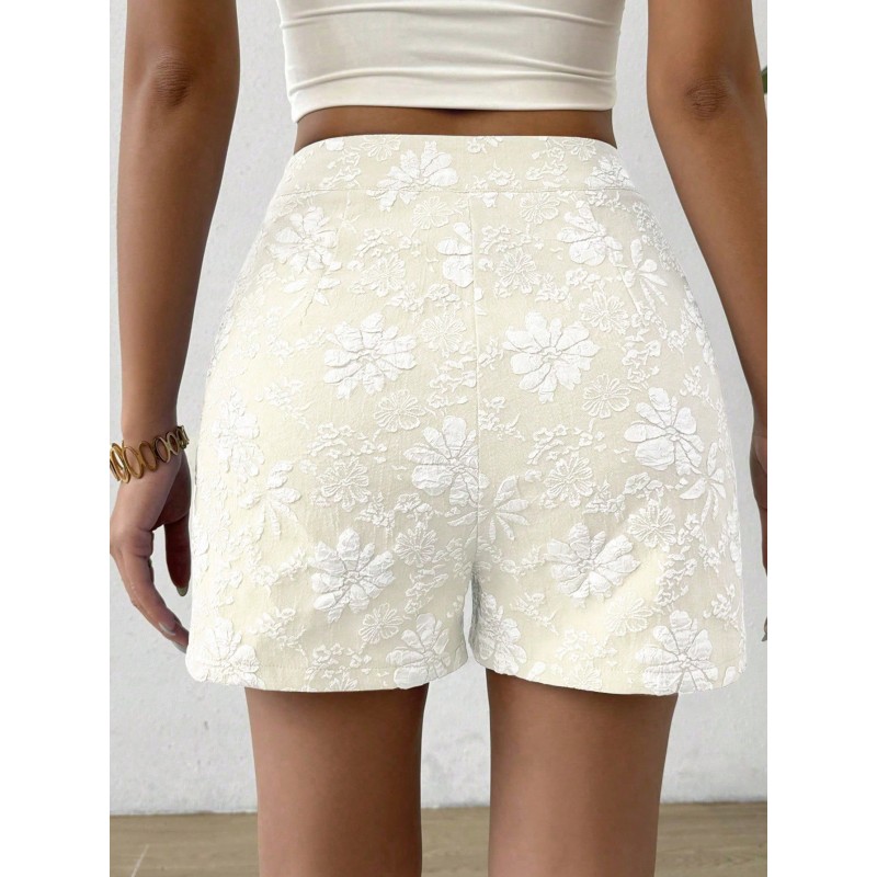 Solid Color Random Print Elegant Straight Leg Shorts
