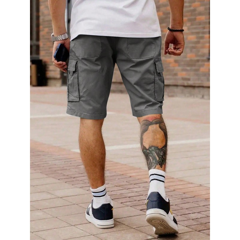 Men's Loose Fit Drawstring Waist Flip Pocket Cargo Shorts