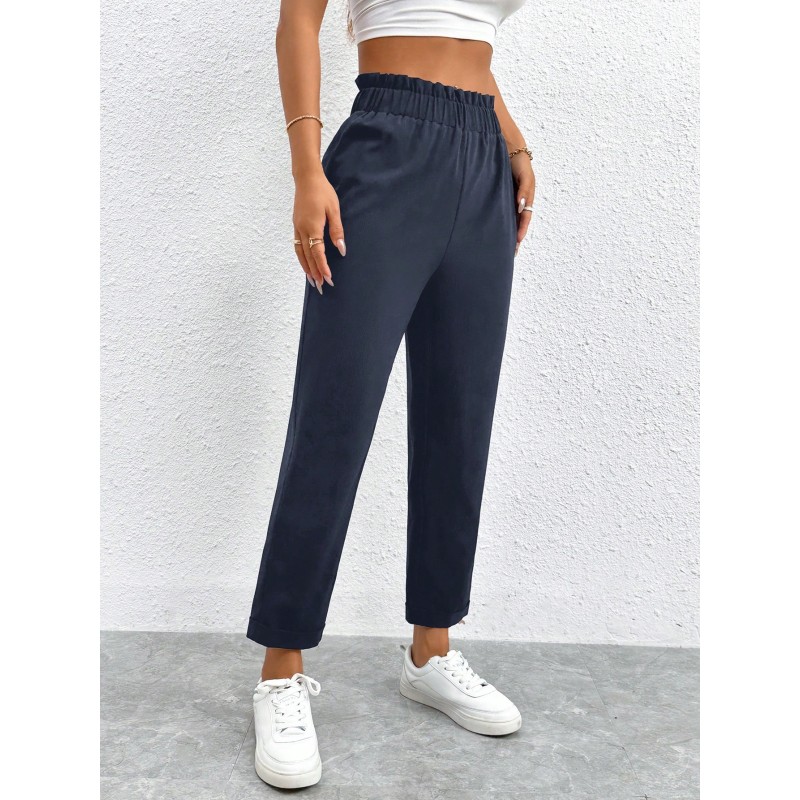 Casual Solid Elastic Waist Cropped Pants