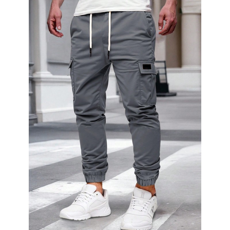Men's Solid Color Drawstring Multi-Pocket Slim Fit Casual Cargo Pants
